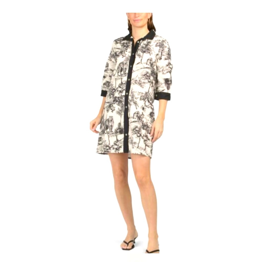 🖤SPIGHE DI LINO Italy Linen Blend Elbow Sleeve Toile
Print Mini Shirt Dress🖤 - Picture 9 of 9